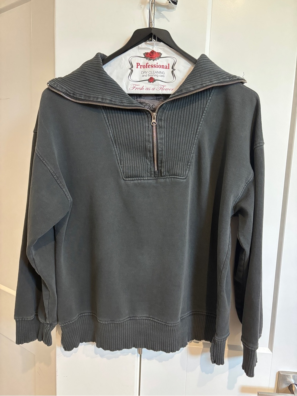 C&C California Charcoal Zip-Neck Pullover. Size L